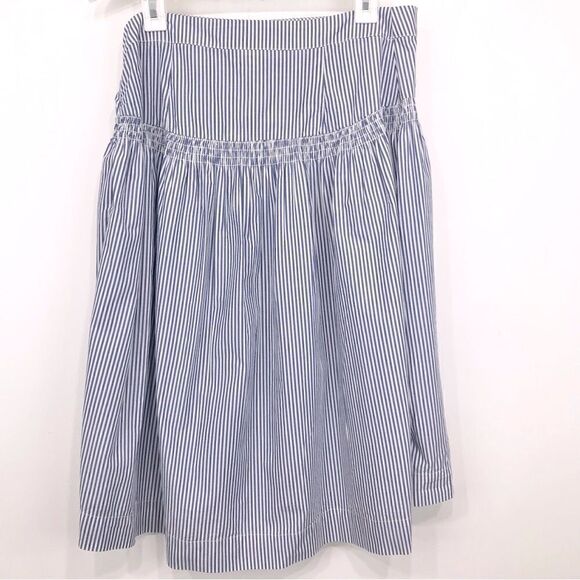 Gap Blue White Pinstripe Smock Waist Nautical Cotton Midi Skirt - Picture 11 of 16